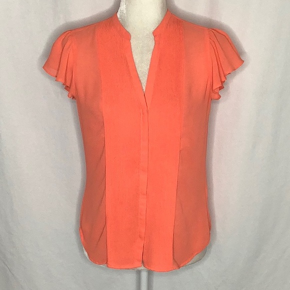 H&M Orange Button Down Blouse With Pintuck Detail Size 6 - Picture 1 of 16